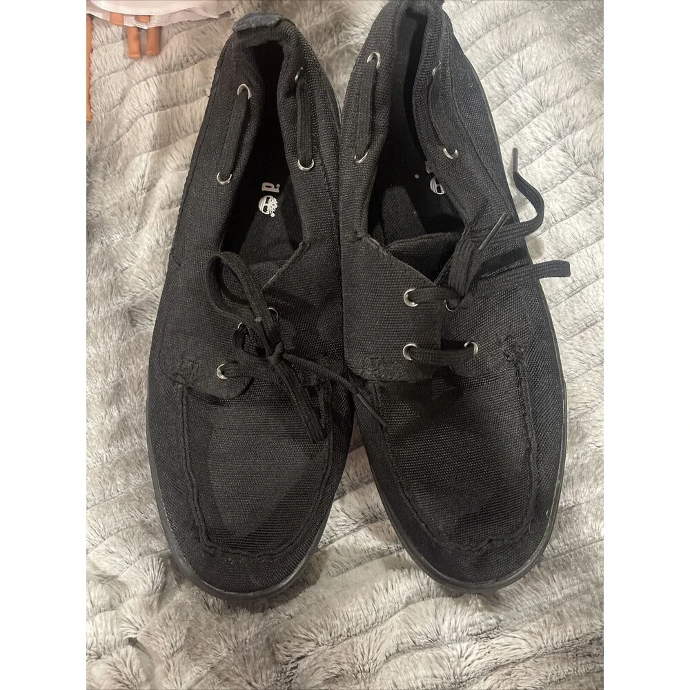 Timberland Shoes Mens Size 9.5 Black Hookset Canvas Casual Boat Lace up